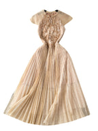 Vintage Floral Embroidered Pleated Dress
