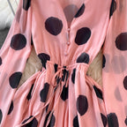 Flared Sleeve Polka Dot Print V-Neck Jumpsuit