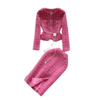 Cardigan&Skirt Plaid Tweed 2Pcs Set