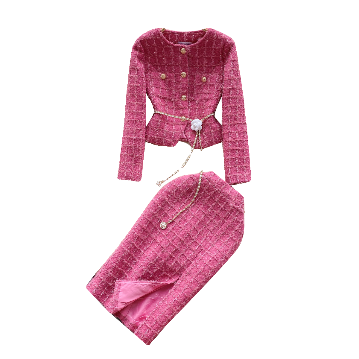 Cardigan&Skirt Plaid Tweed 2Pcs Set