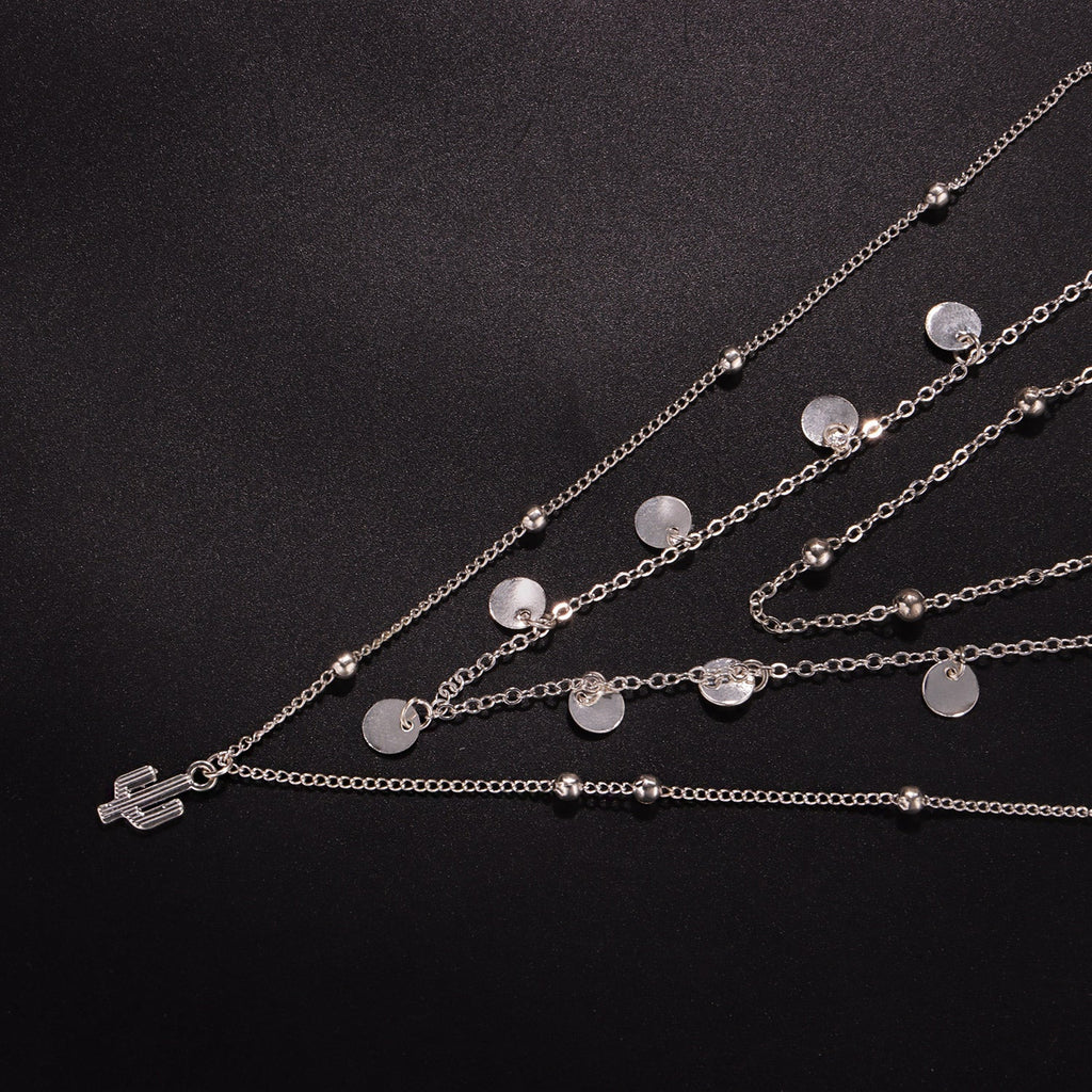 Cactus Pendant Multi-Layered Necklace