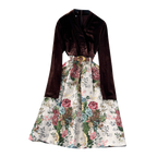 Courtly Gold Velvet Jacquard Floral Dress