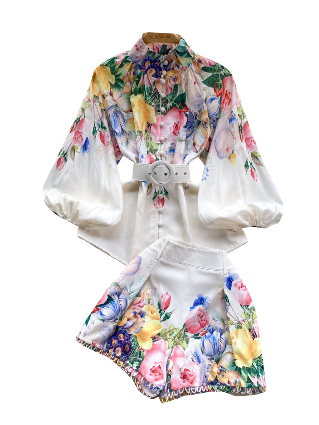 Courtly Floral Printed Shirt&Shorts 2Pcs