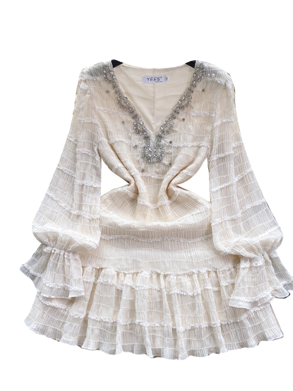 Beaded Ruffled French Style Dress