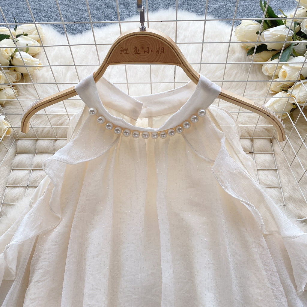 Beaded Bow-tie Pleated Glowing Shirt