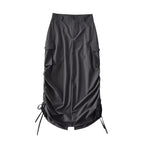 Cargo Skirt With High Waist Side Pockets And Slit Back