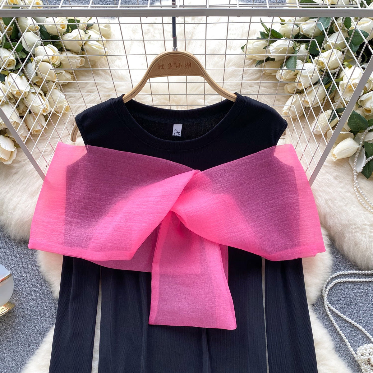Colorful Lace Bow-tie Bottoming Sweater
