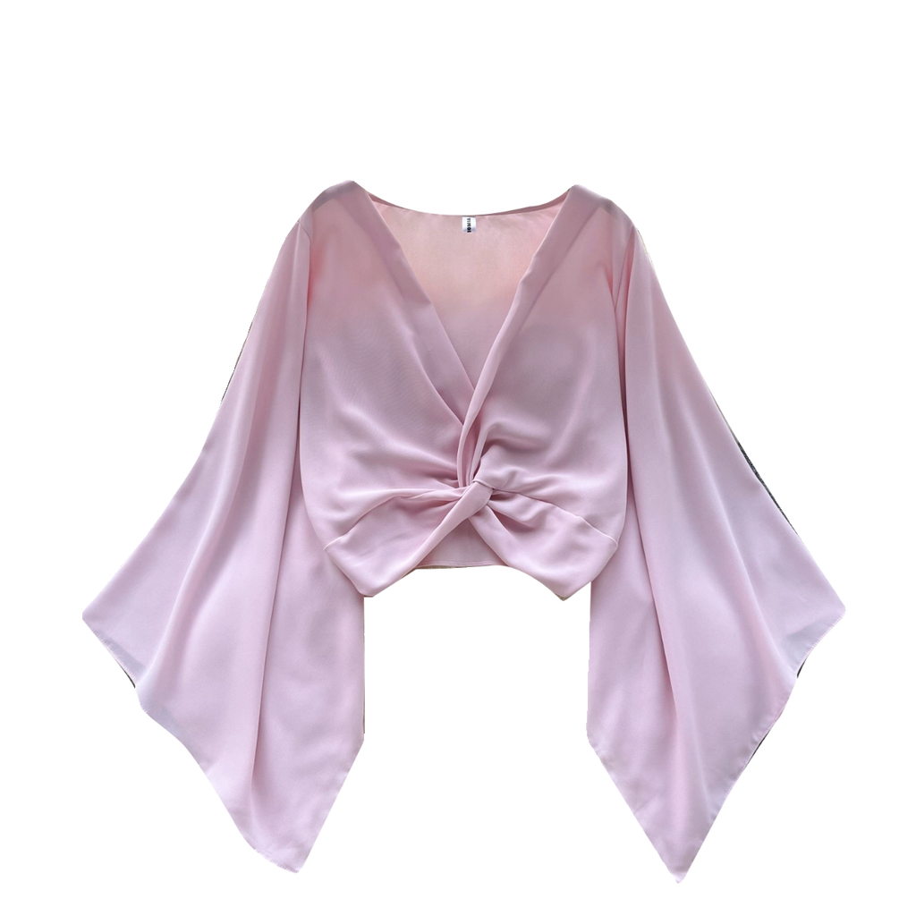 V-Neck Twisted Solid Color Chiffon Top