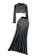 Top&Fishtail Skirt Rhinestone Studded 2Pcs