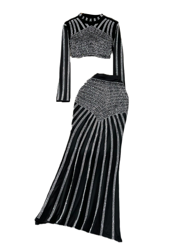 Top&Fishtail Skirt Rhinestone Studded 2Pcs