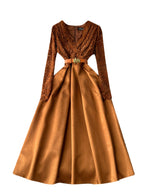 V-neck Lace Patchwork Pleated Dress