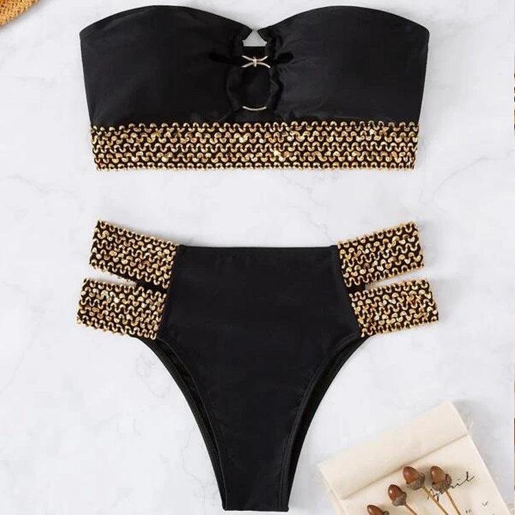 Sexy Glossy Hollowed Beaded Bikini
