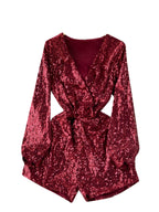 Deep V-neck Sequined Wide-leg Rompers