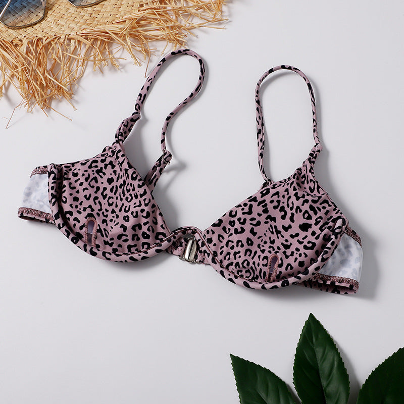Three-piece Leopard Print&Ink Swimsuit