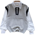 Faux Two-pieces Patchwork Stripe Top