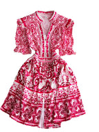 Ethnic V-neck Celadon Printed Shirt Dress