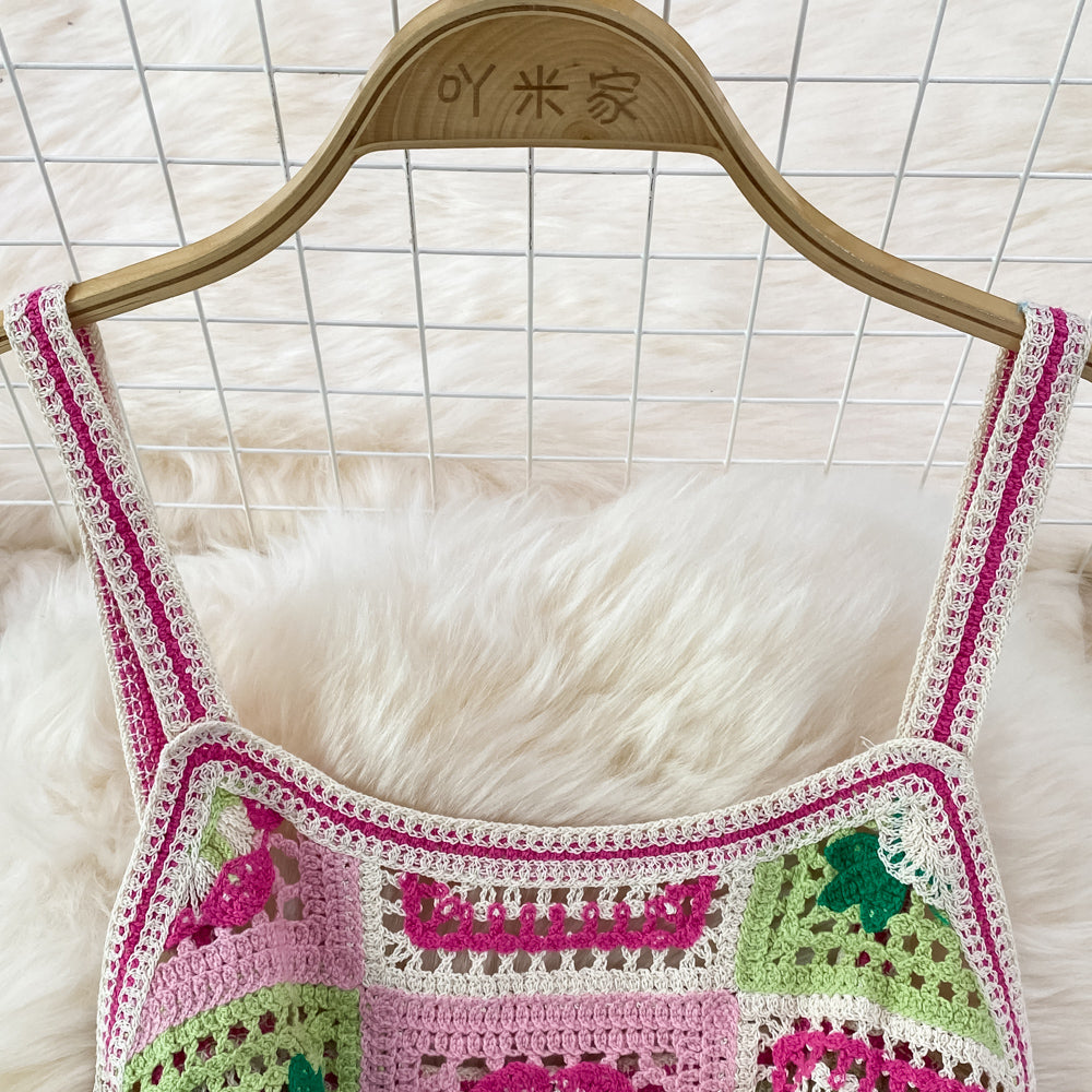 Backless Colourful Crocheted Slip Dress
