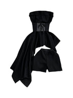 Asymmetric Top&Shorts Black 2Pcs