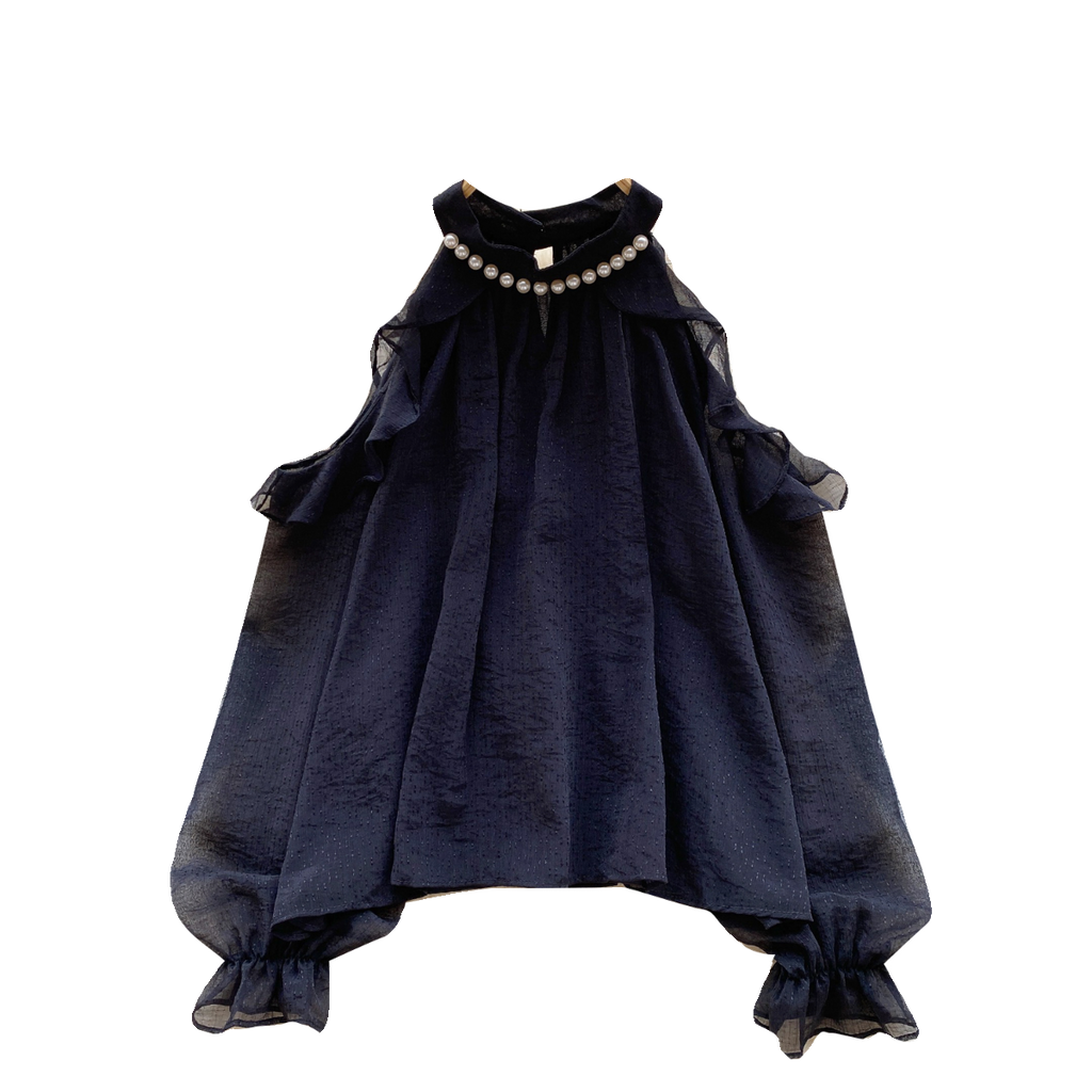 Beaded Bow-tie Pleated Glowing Shirt