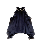 Beaded Bow-tie Pleated Glowing Shirt