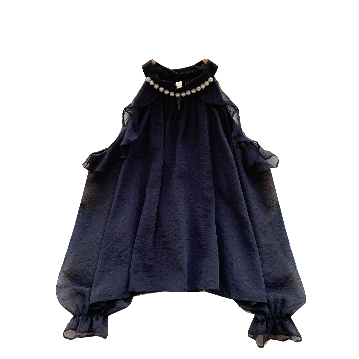 Beaded Bow-tie Pleated Glowing Shirt