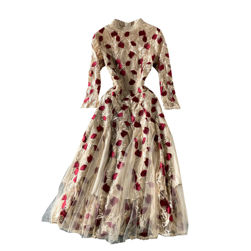Vintage Embroidered Floral Mesh Dress