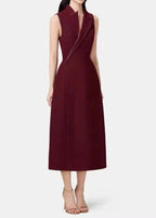 Aracely Asymmetric Collar Blazer Midi Dress In Red