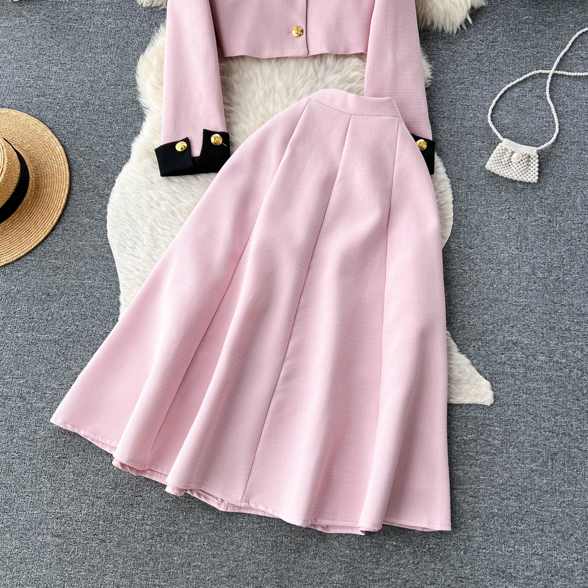 Round Neck Blazer&Skirt Elegant 2Pcs