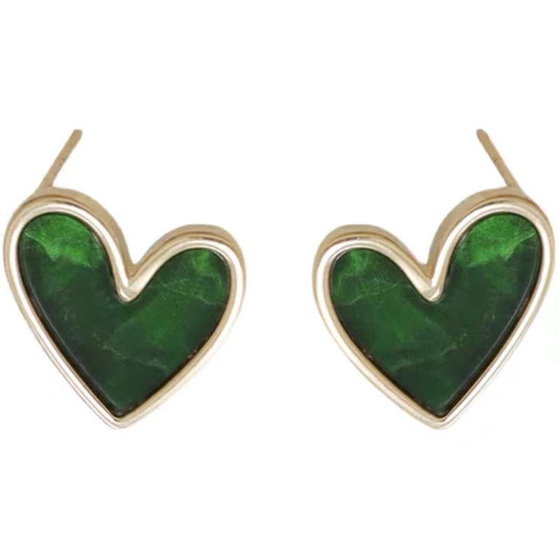 Retro Dark Green Heart-shaped Earrings