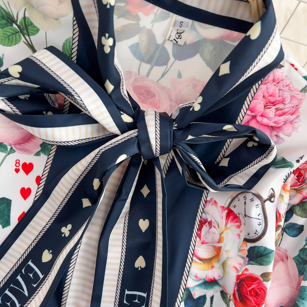 Bow Tie Chiffon Blouse&Skirt Two-piece