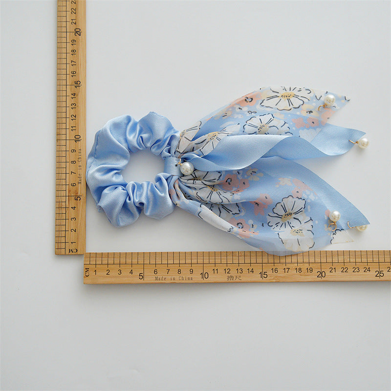 Pearl Studded Floral Hair Ribbon