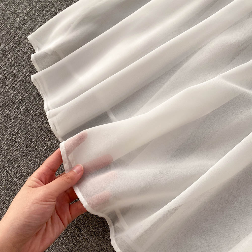 Chiffon Long Skirt With Square Collar Waist