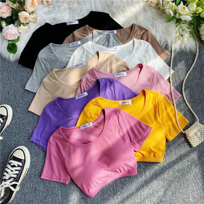 Solid Color T-shirt With Waistband And Chest Pad