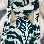 Backless Stretchy Long-sleeve Printed Dress