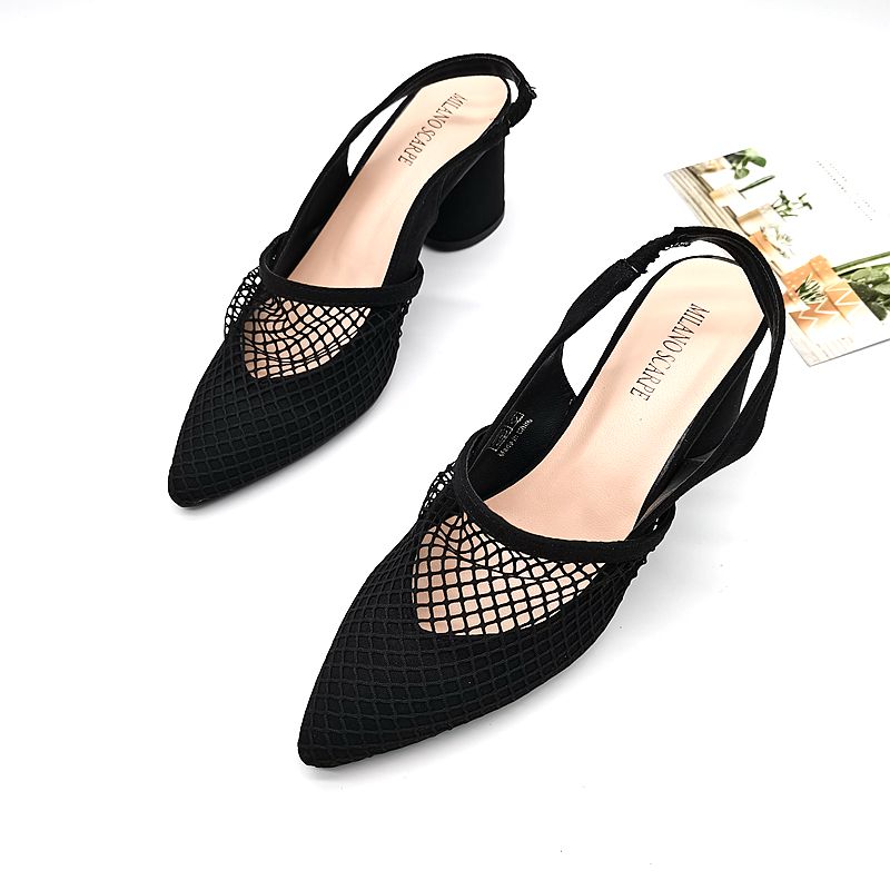 High Heels With A Pointed Toe And A Shallow Mesh
