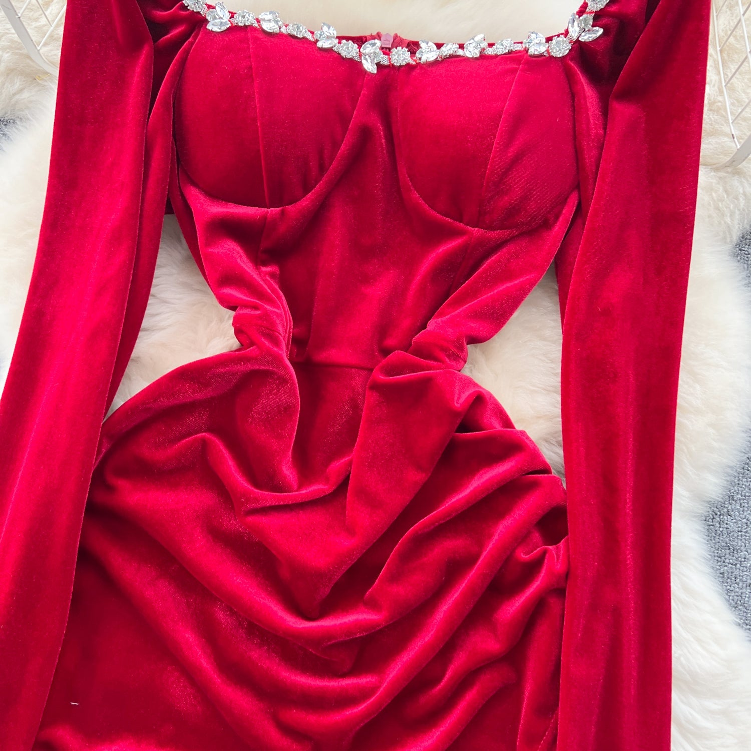 Vintage Rhinestone Studded Split Dress