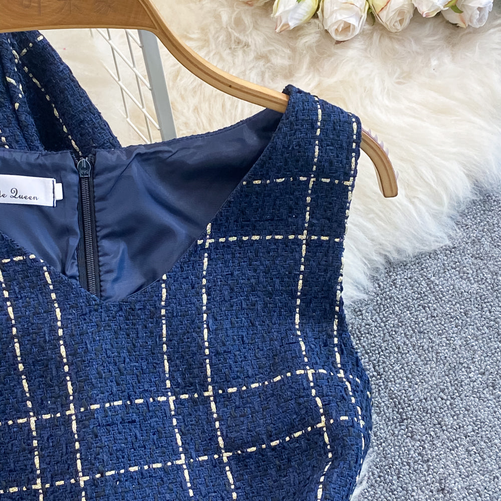 Tweed Plaid Blazer&Skirt 2Pcs