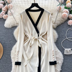 Color Blocking Knitted Cardigan Dress