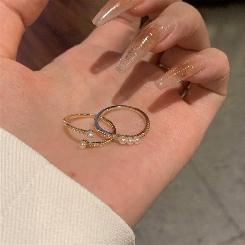 Pearl Open-circle Rings 2Pcs Set