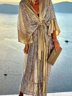 Chic Sequined Flared Sleeve Openwork Dress