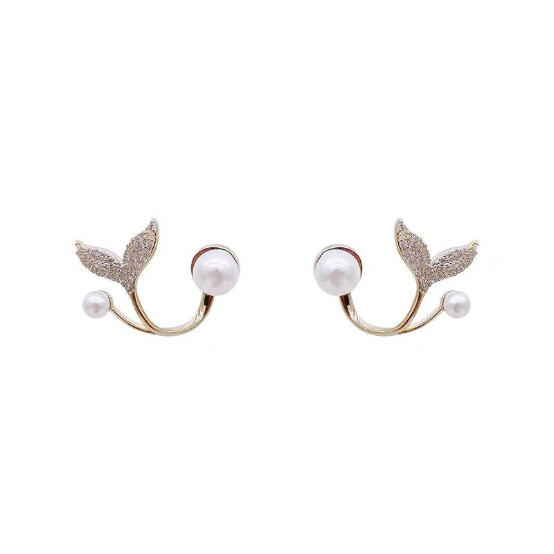 Unique Fishtail Pearl Stud Earrings