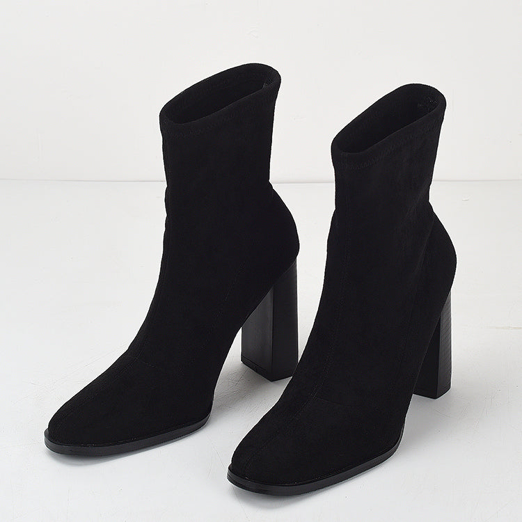 Mid-calf Chunky Heel Black Boots