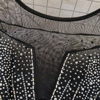 Crew Neck Rhinestone Studded Mesh Dress