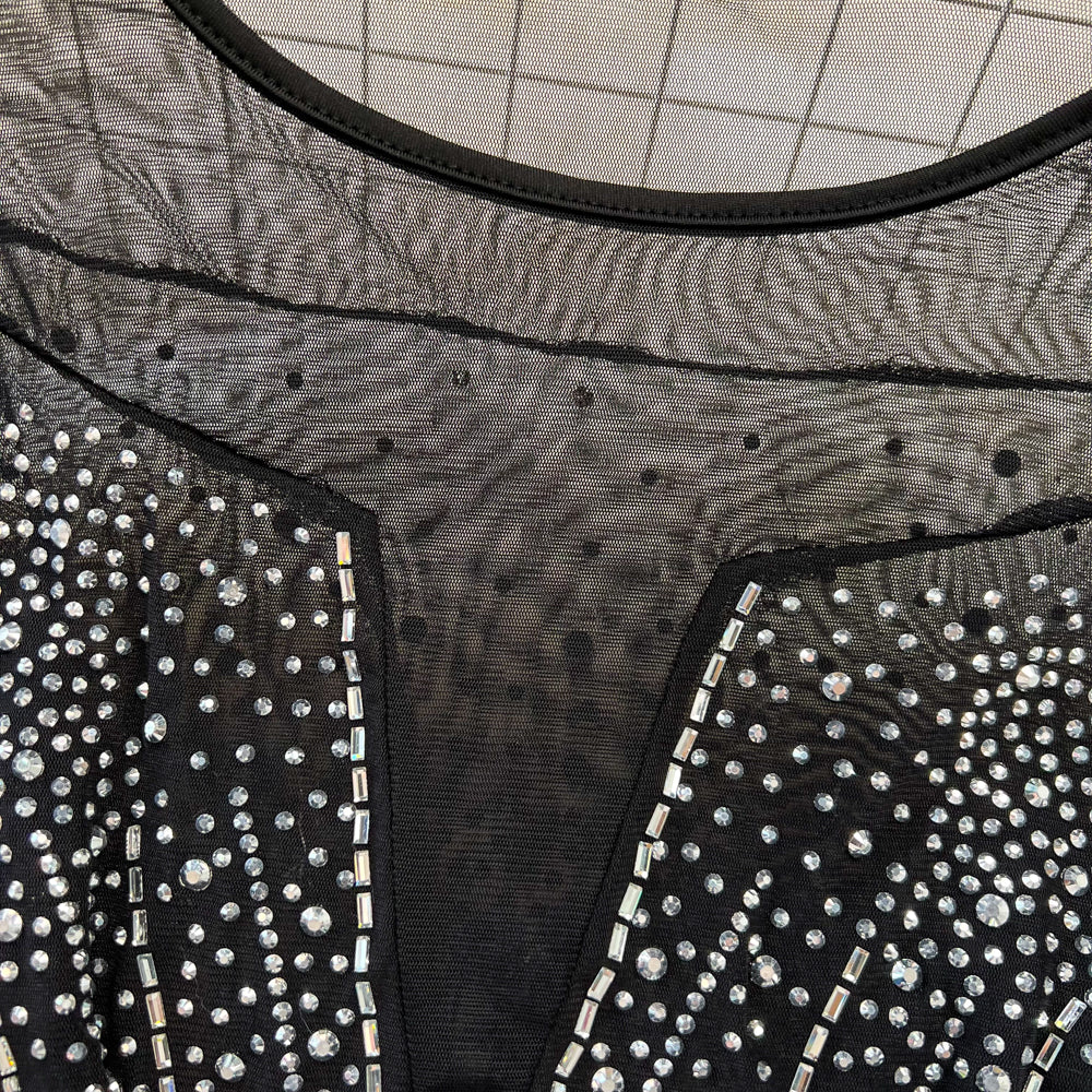 Crew Neck Rhinestone Studded Mesh Dress