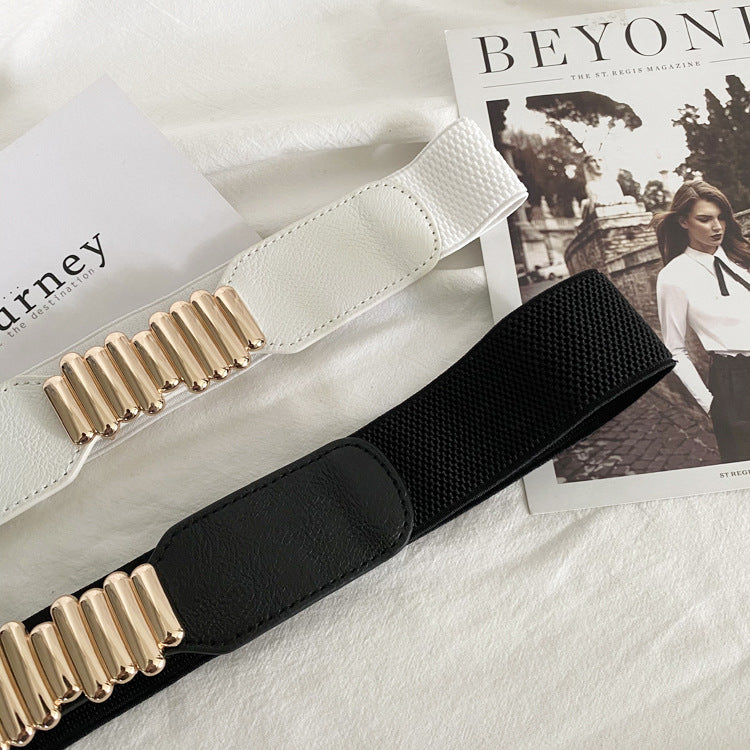 Alloy Beads Buckle Elastic Belt