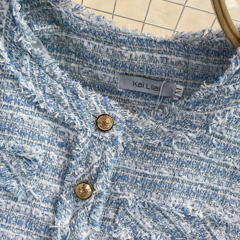 French Vintage Round Neck Braided Tweed Jacket