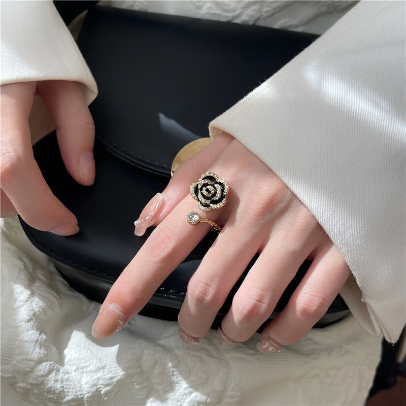 Camellia Rhinestone Open-End Ring
