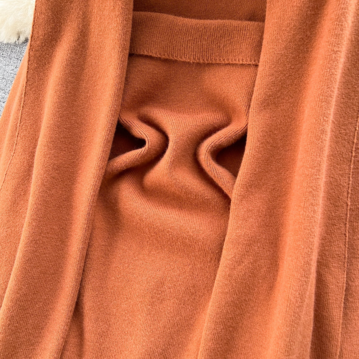 Loose-fit Cardigan&Strapless Dress 2Pcs