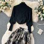 Turtleneck Sweater&Jacquard Skirt 2Pcs