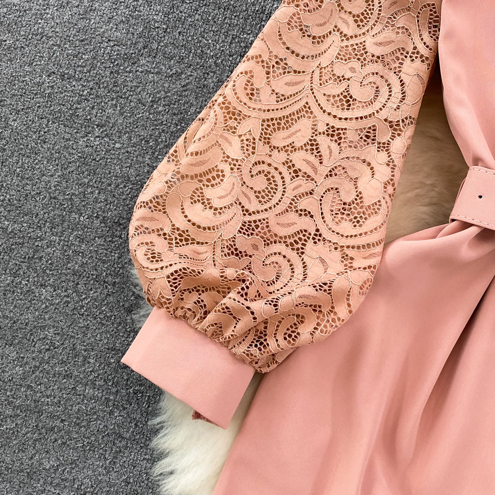 Vintage V-neck Lace Patchwork Jumpsuit